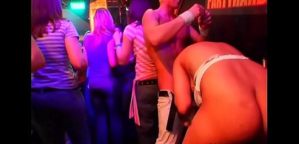 Blonde cute waiter trickling puss